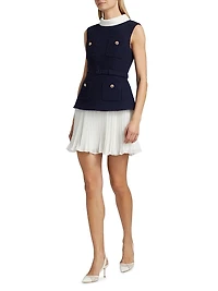 Bouclé & Chiffon Sleeveless Minidress