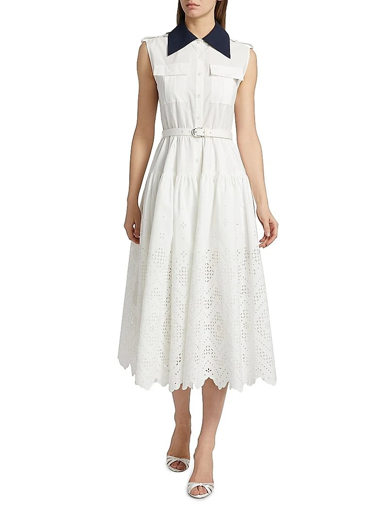 Eyelet Cotton A-Line Midi-Dress