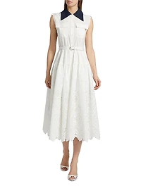 Eyelet Cotton A-Line Midi-Dress