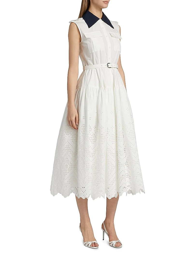 Eyelet Cotton A-Line Midi-Dress