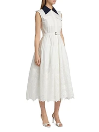 Eyelet Cotton A-Line Midi-Dress