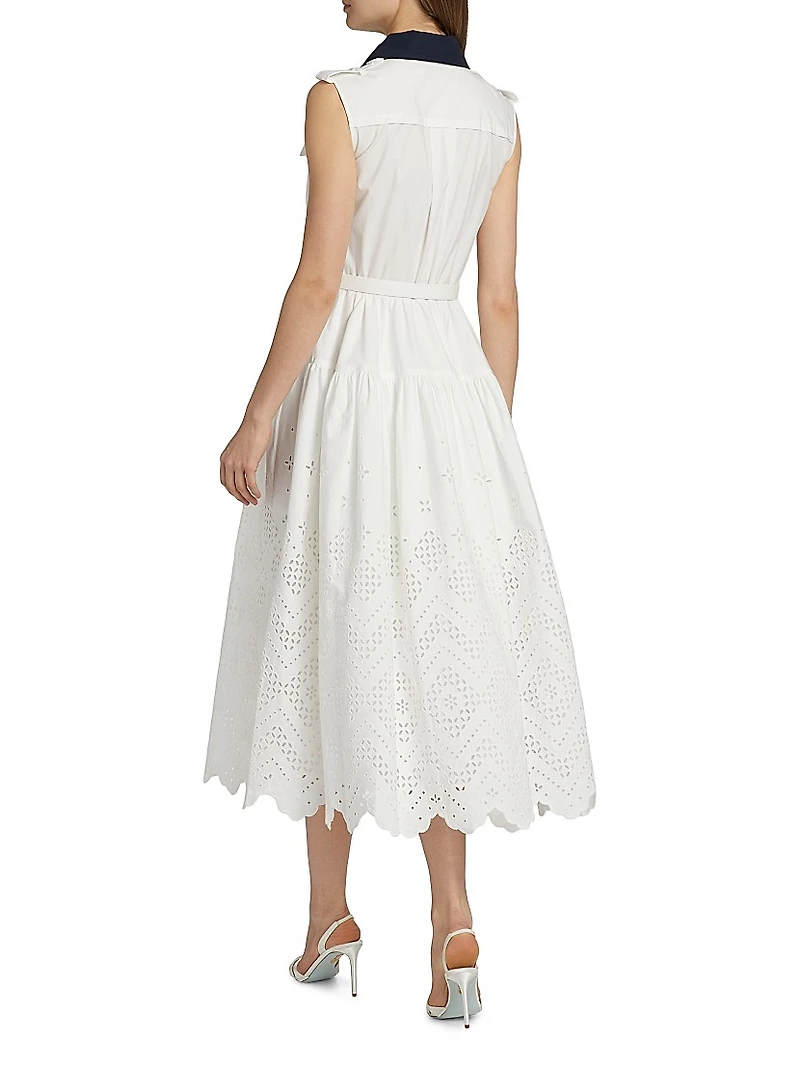 Eyelet Cotton A-Line Midi-Dress