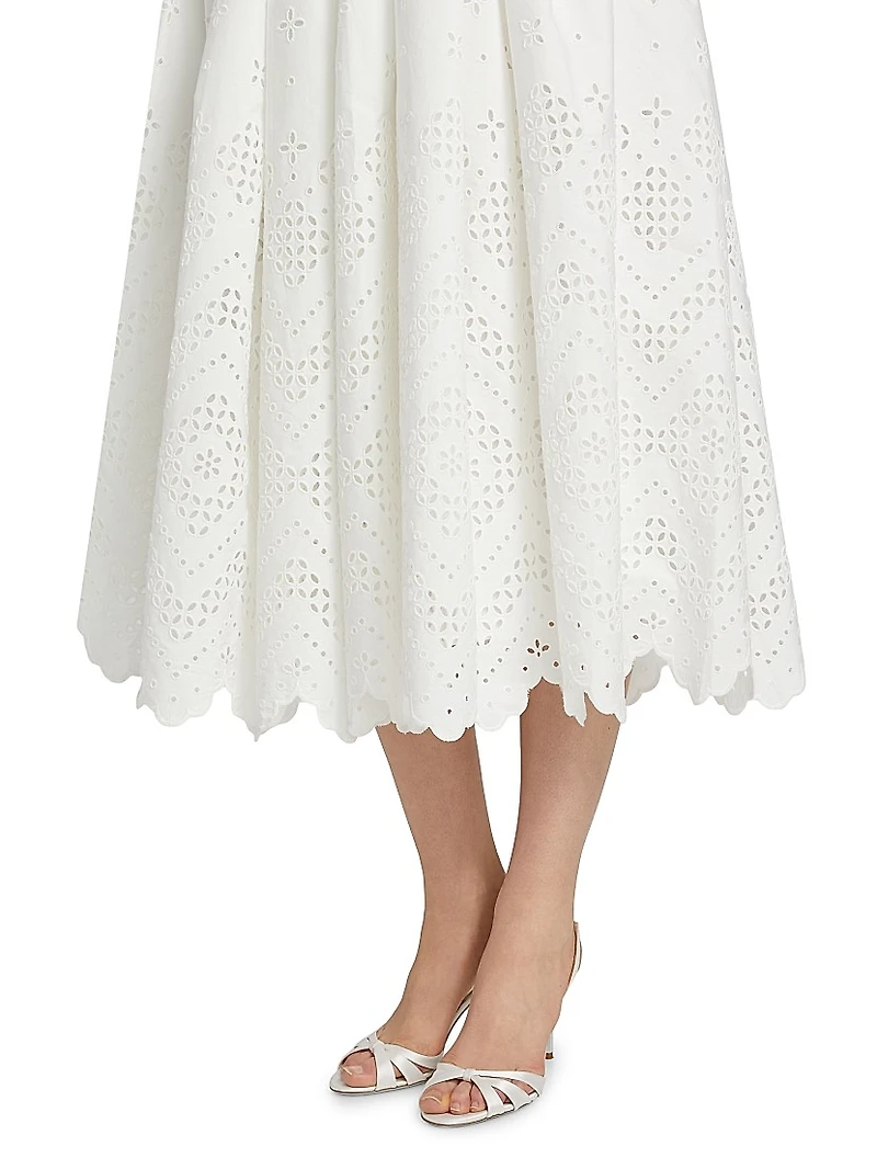 Eyelet Cotton A-Line Midi-Dress