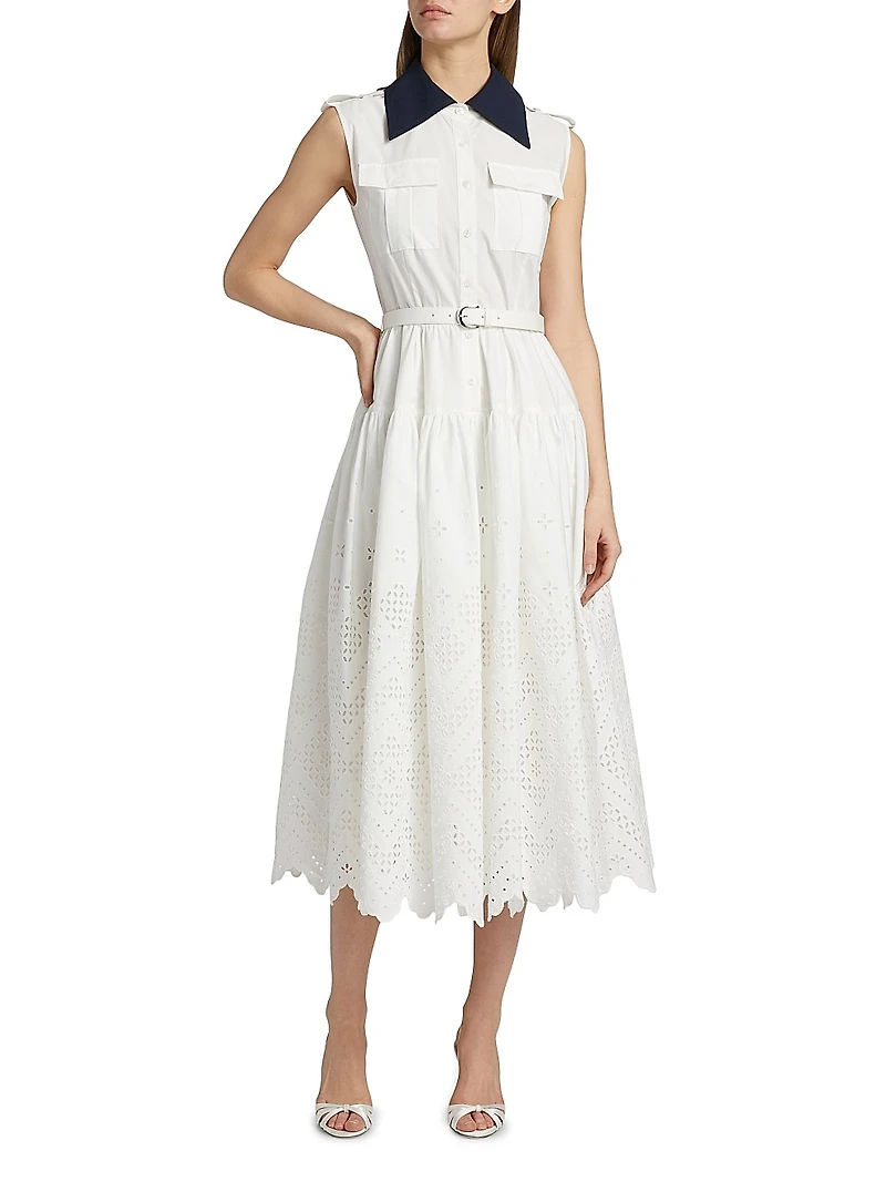 Eyelet Cotton A-Line Midi-Dress