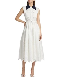 Eyelet Cotton A-Line Midi-Dress