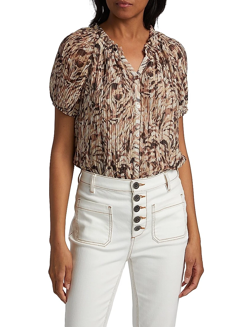 Soraya Abstract Print Puff-Sleeve Blouse