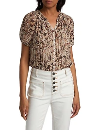 Soraya Abstract Print Puff-Sleeve Blouse