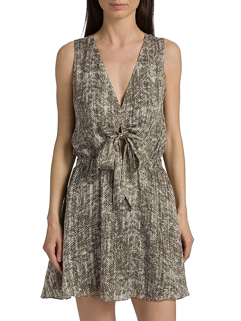 Itzel Printed Silk-Blend V-Neck Minidress