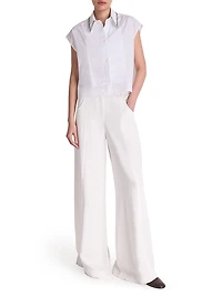 Beaded Collar Cotton Cap-Sleeve Shirt