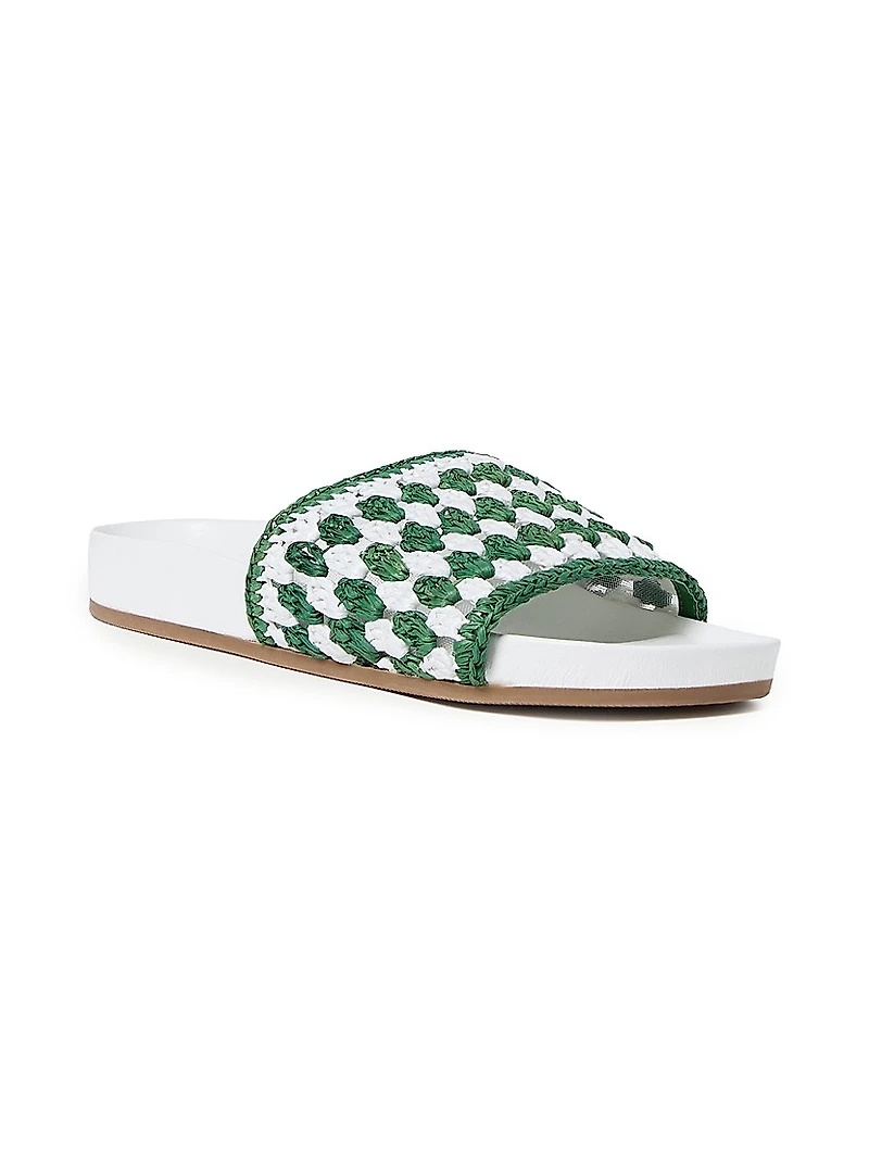 Henri Crochet Raffia Slide Sandals