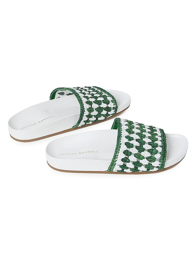 Henri Crochet Raffia Slide Sandals