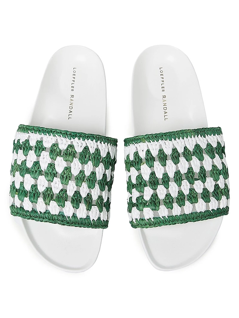 Henri Crochet Raffia Slide Sandals