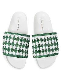 Henri Crochet Raffia Slide Sandals