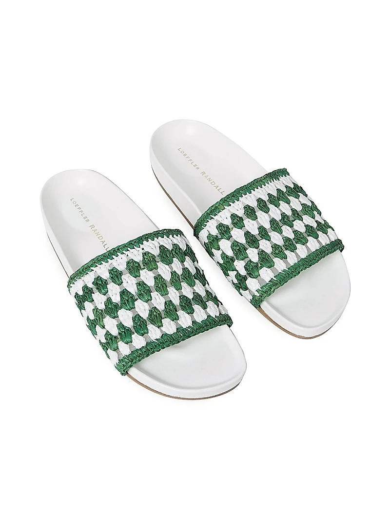 Henri Crochet Raffia Slide Sandals
