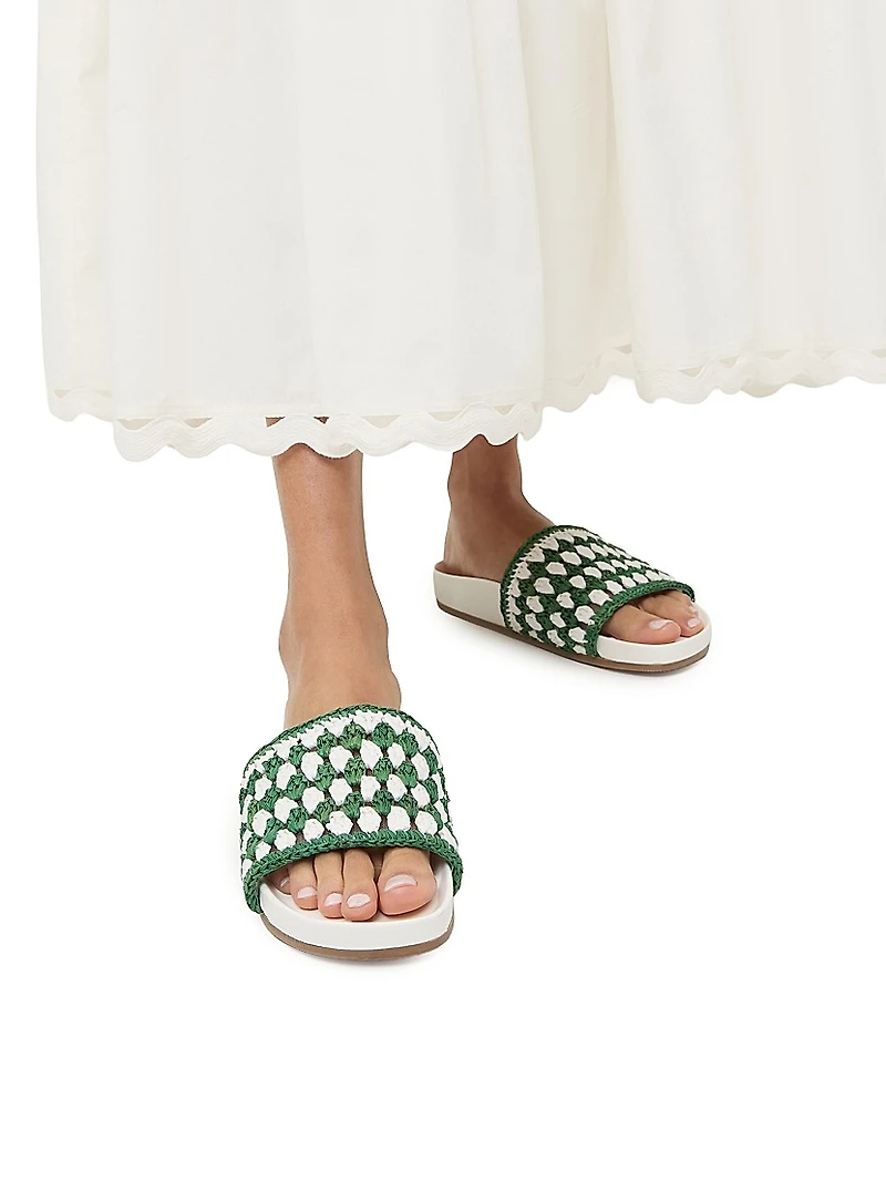 Henri Crochet Raffia Slide Sandals