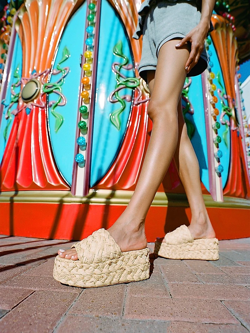 Aaron 80MM Raffia Platform Mules