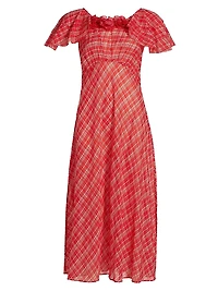 Nevara Plaid Rosette Midi-Dress