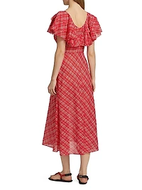 Nevara Plaid Rosette Midi-Dress