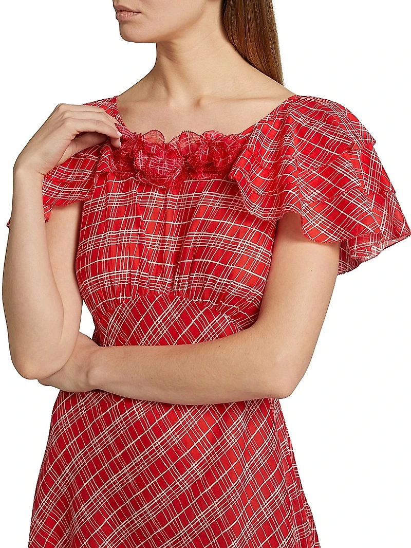 Nevara Plaid Rosette Midi-Dress