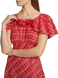 Nevara Plaid Rosette Midi-Dress
