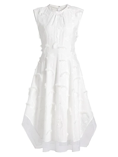 Embroidered Cotton Voile & Chiffon Knee-Length Dress