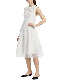 Embroidered Cotton Voile & Chiffon Knee-Length Dress