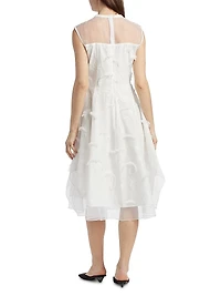 Embroidered Cotton Voile & Chiffon Knee-Length Dress