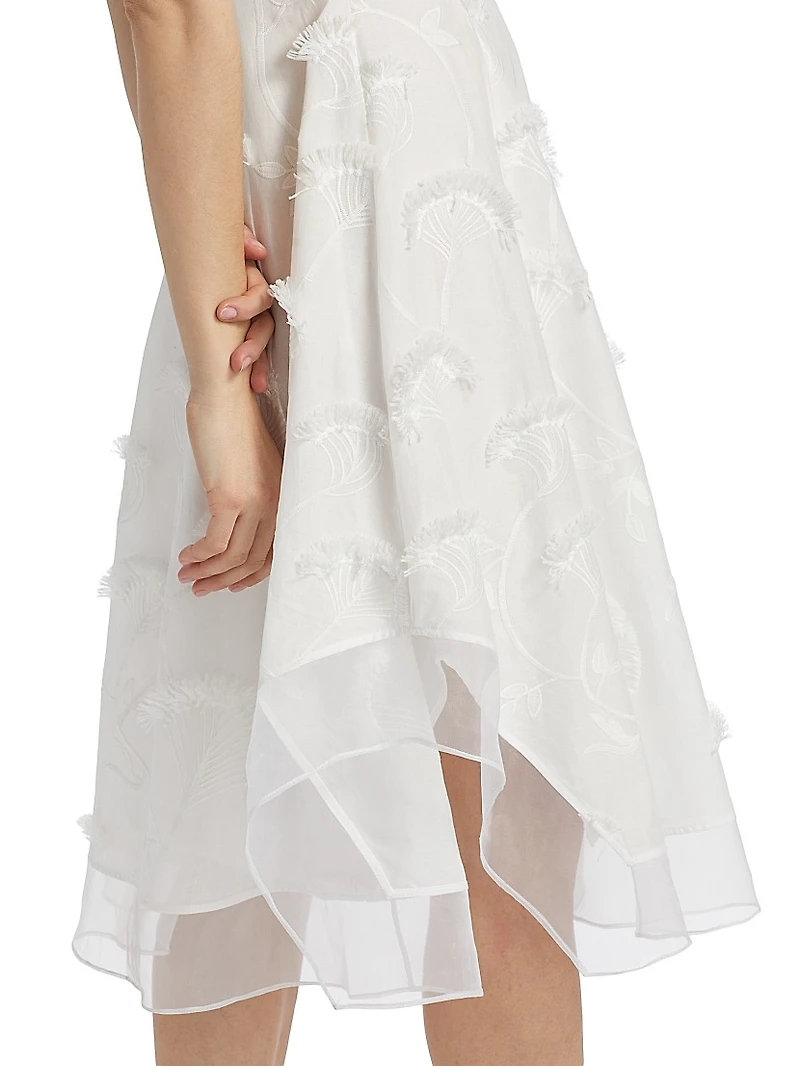 Embroidered Cotton Voile & Chiffon Knee-Length Dress