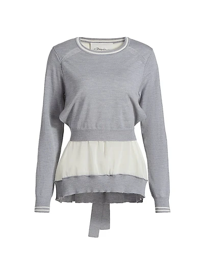 Tie-Back Chiffon Crewneck Sweatshirt