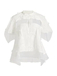 Embroidered Cotton Voile & Chiffon Flounce Top