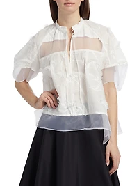 Embroidered Cotton Voile & Chiffon Flounce Top