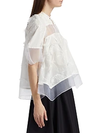 Embroidered Cotton Voile & Chiffon Flounce Top