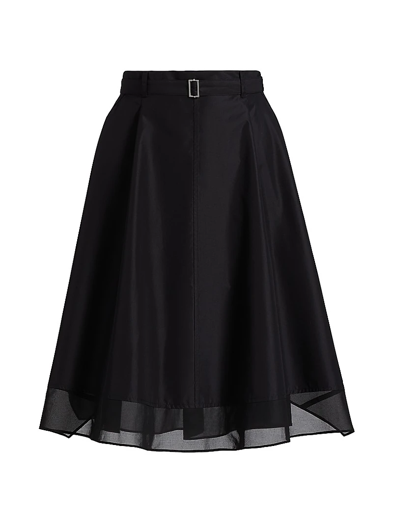 Belted Flounce Chiffon-Combo Skirt