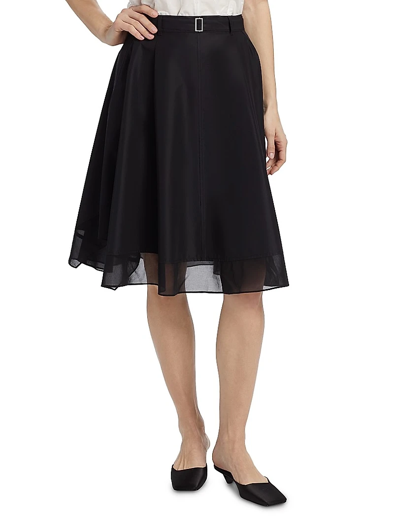 Belted Flounce Chiffon-Combo Skirt