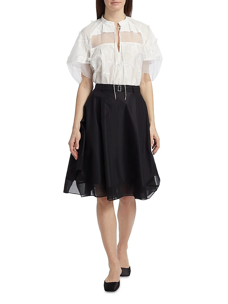 Belted Flounce Chiffon-Combo Skirt