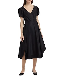 Soft Tulip Sleeve V-Neck Midi-Dress