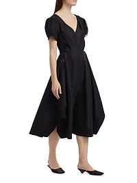 Soft Tulip Sleeve V-Neck Midi-Dress