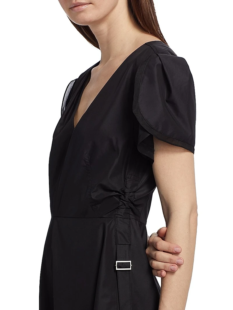 Soft Tulip Sleeve V-Neck Midi-Dress