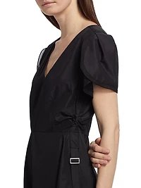 Soft Tulip Sleeve V-Neck Midi-Dress