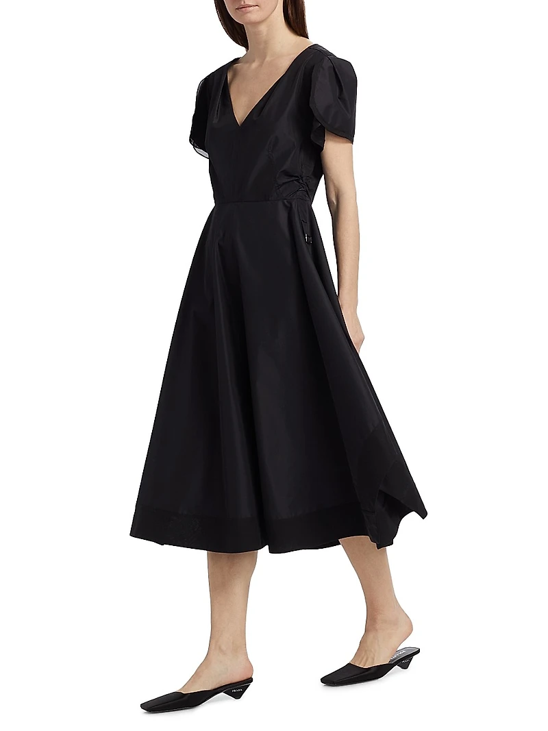 Soft Tulip Sleeve V-Neck Midi-Dress