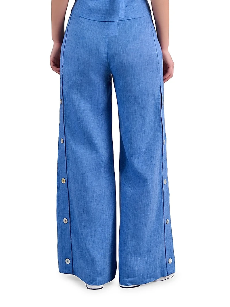 Jenna Embellished Linen Wide-Leg Pants