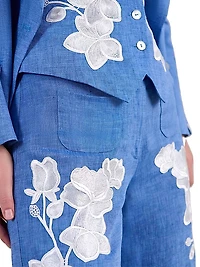 Jenna Embellished Linen Wide-Leg Pants