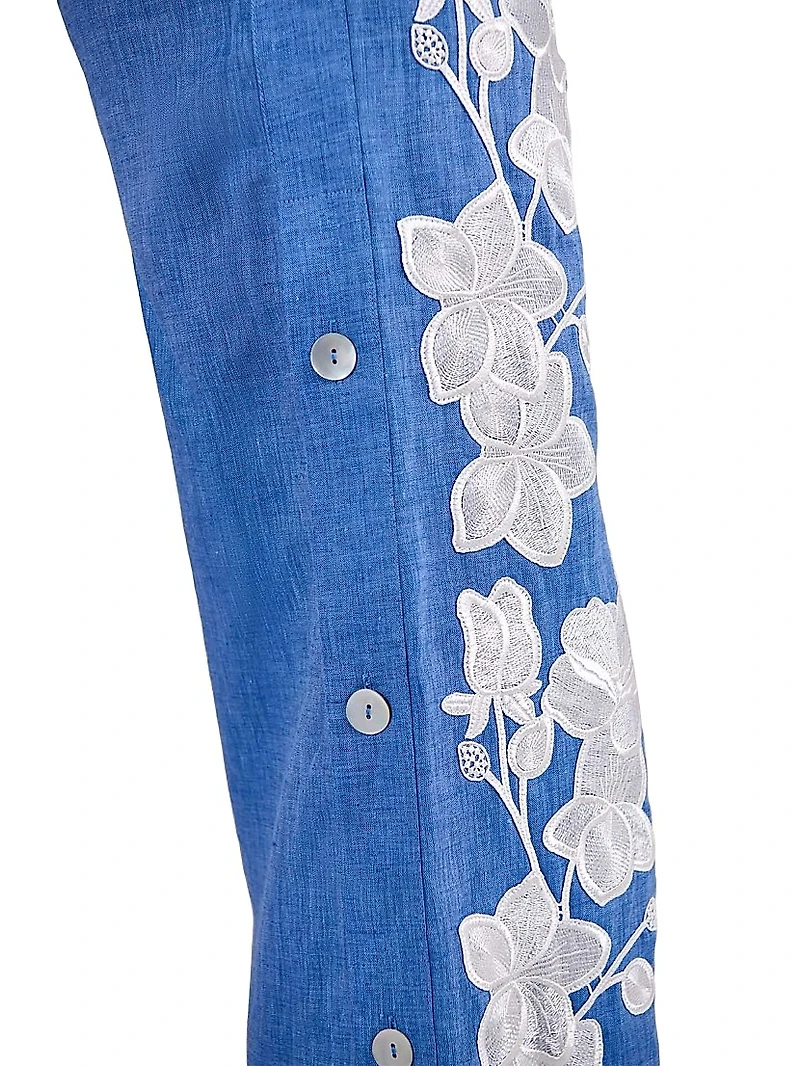 Jenna Embellished Linen Wide-Leg Pants