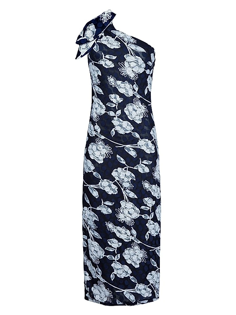 Olinda Floral One-Shoulder Midi-Dress
