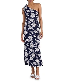 Olinda Floral One-Shoulder Midi-Dress