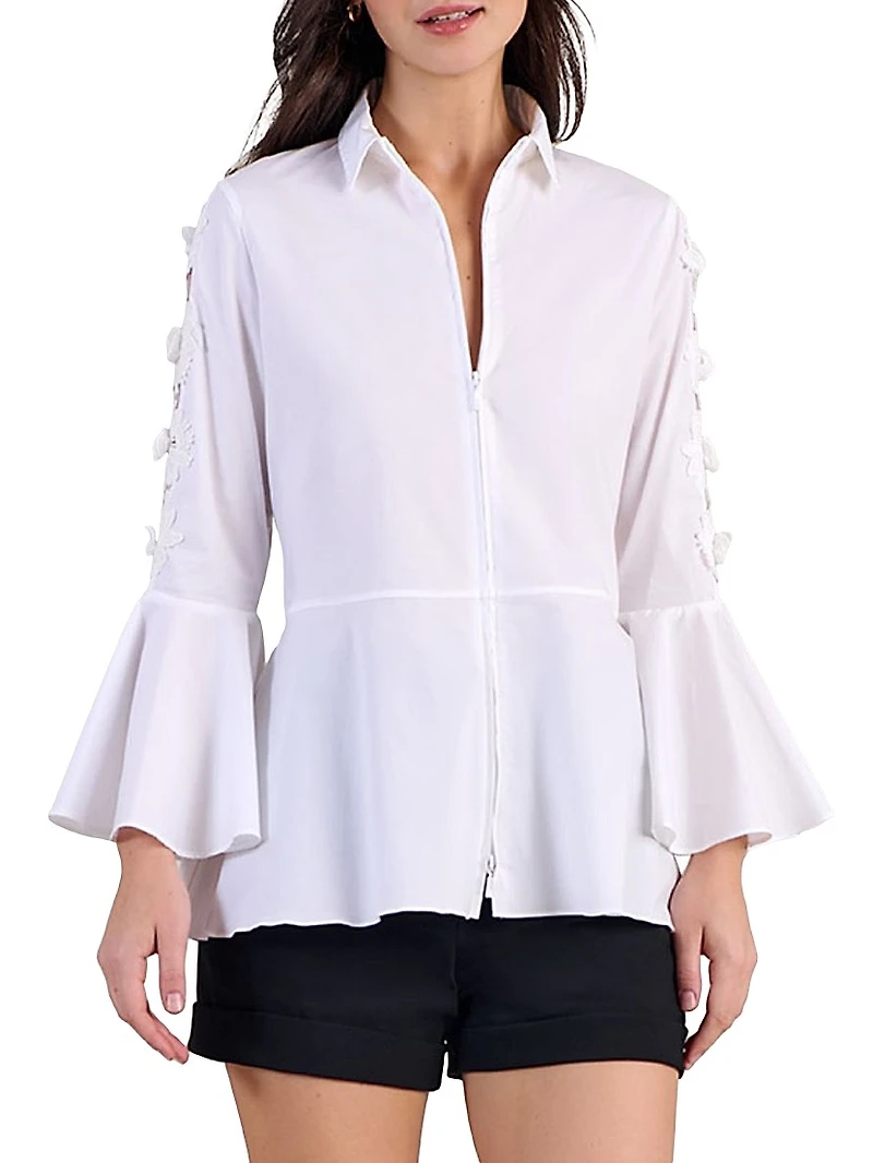 Coline Appliqué Cotton Zip-Front Shirt