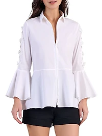 Coline Appliqué Cotton Zip-Front Shirt