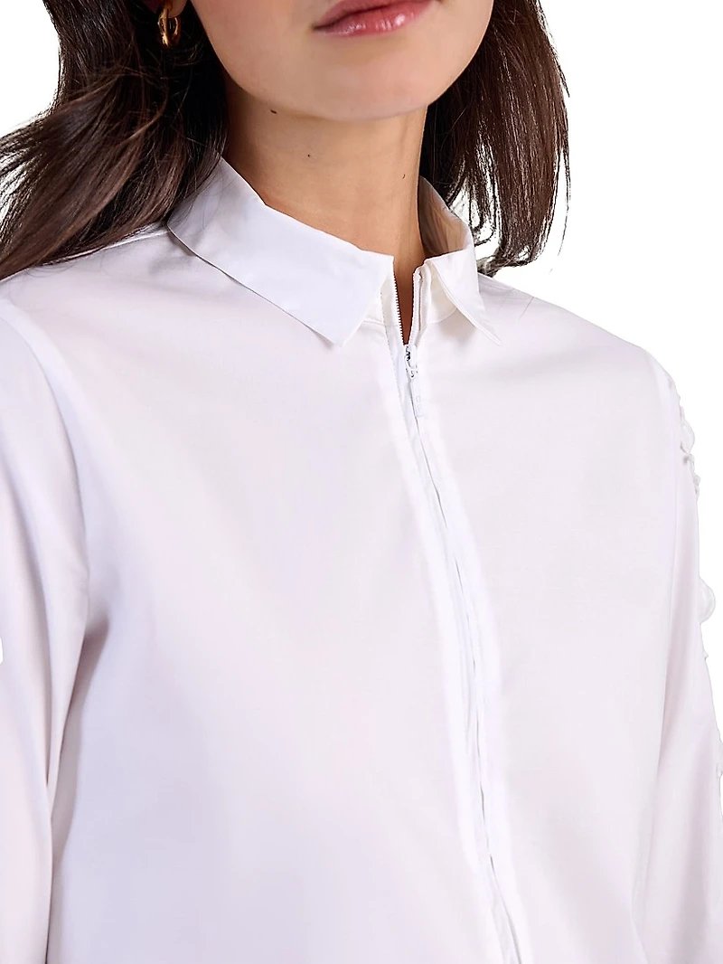 Coline Appliqué Cotton Zip-Front Shirt