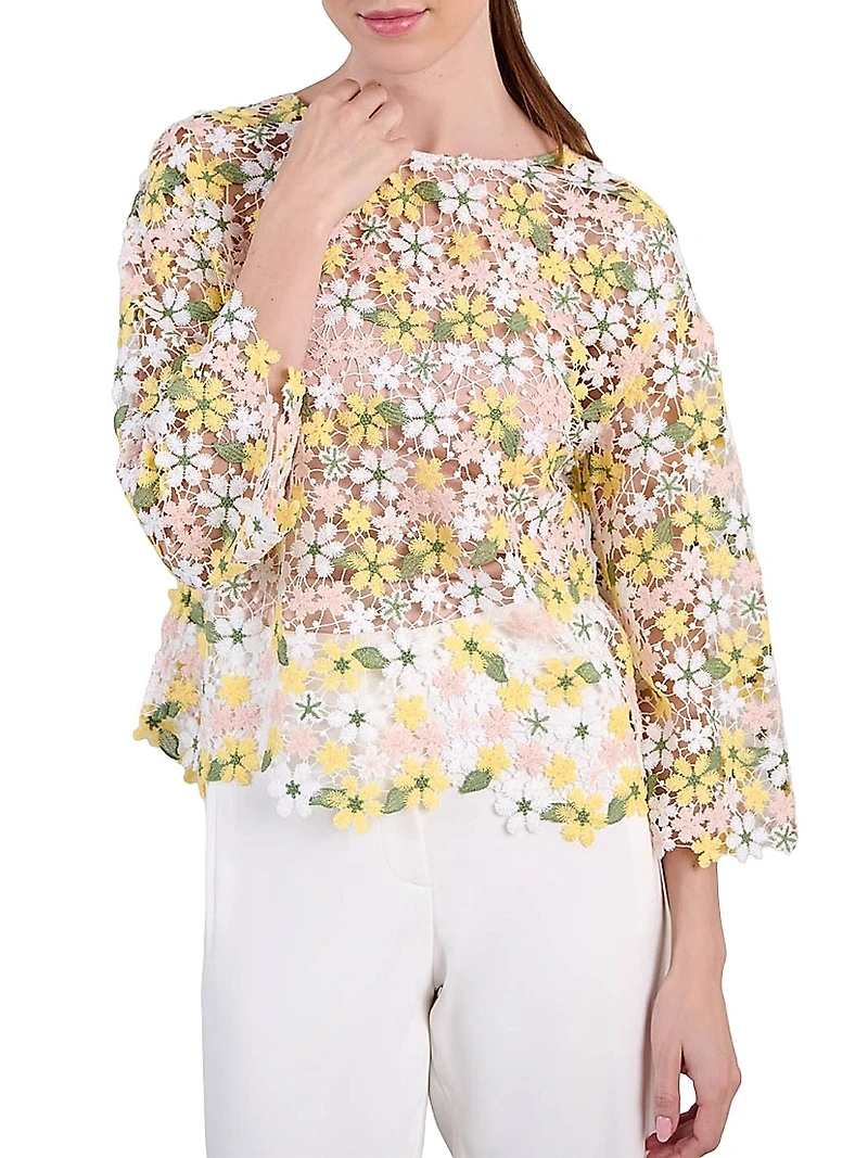 Ninna Floral Lace Round-Neck Top