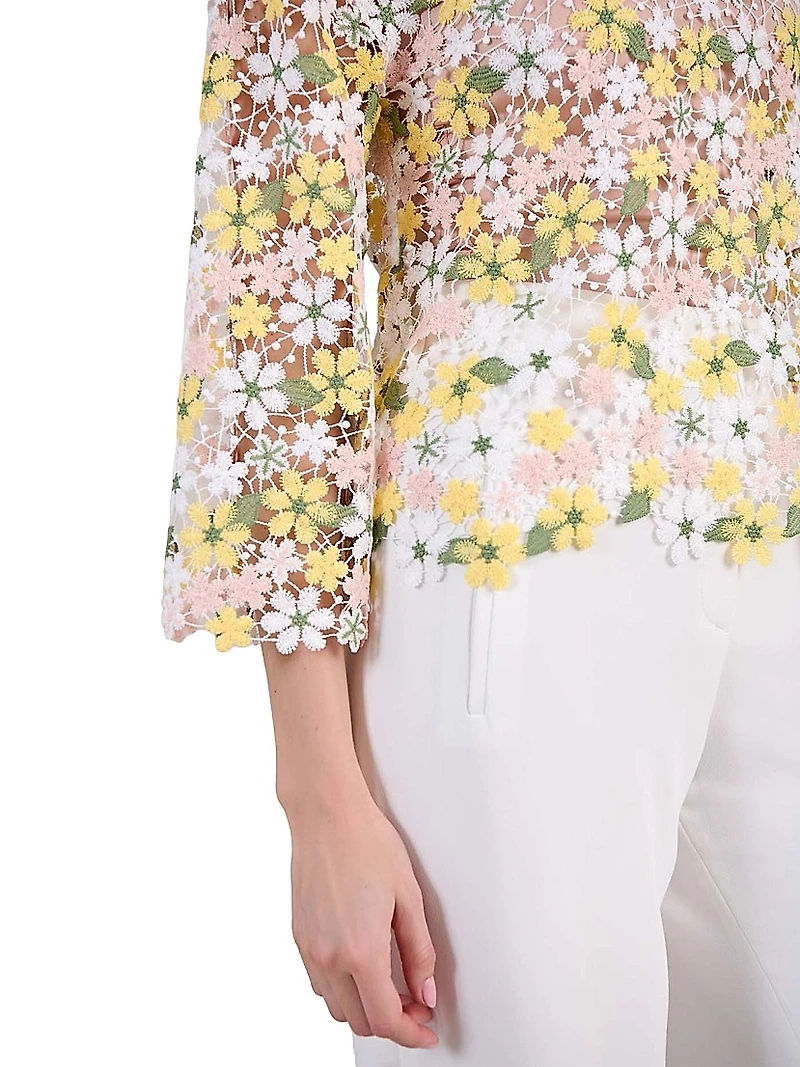 Ninna Floral Lace Round-Neck Top